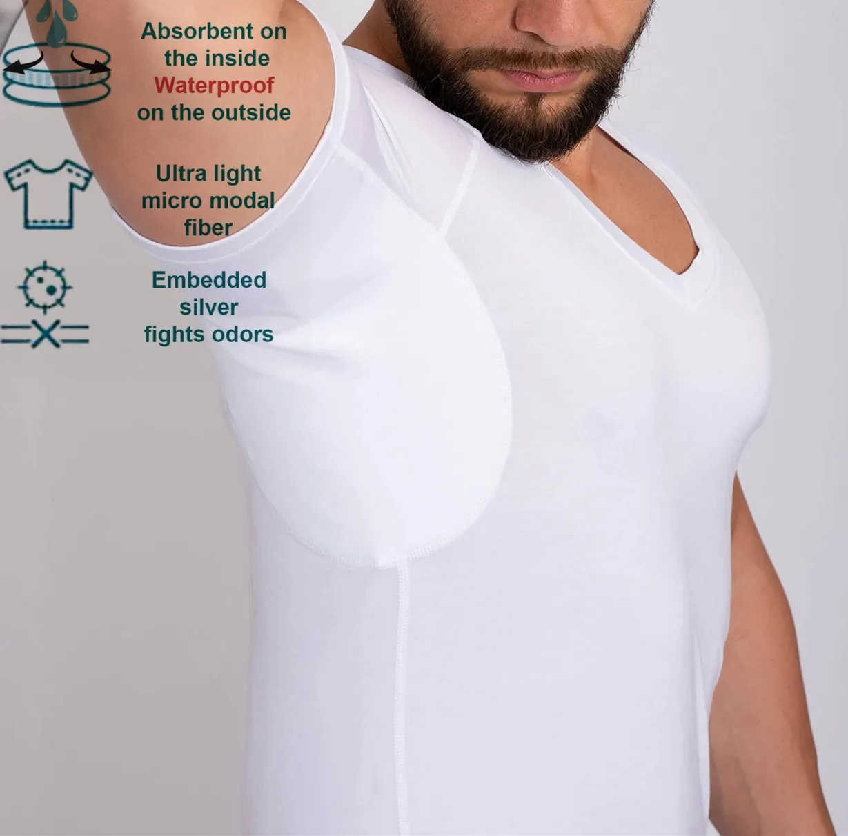 

Premium Confortable Micro Modal Sweat Proof Undershirt T-Shirt Anti-Transpirant Homme Sweatproof Under Shirt With Sweatpad