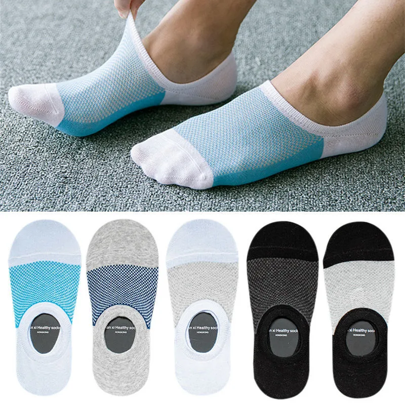

Summer Thin Mens Socks Mesh Breathable Bamboo Fiber Low Cut Ankle Boat Socks Men Male Silicone Non-Slip Invisible No Show Socks