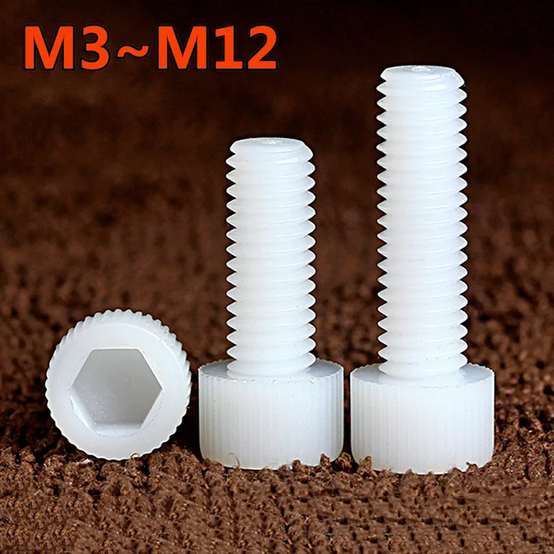 

5~50pcs M3 M4 M5 M6 M8 M10 M12 White Nylon Inner Hexagon Hex Socket Head Screw Cup Head Knurled Plastic Bolt for insulation use