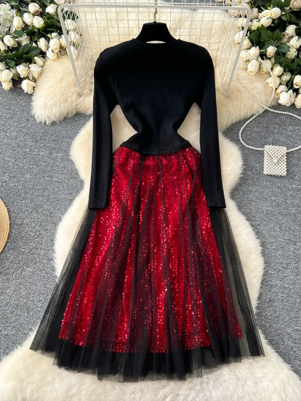 Женское винтажное праздничное платье осень-зима 3D цветок v-образный вырез