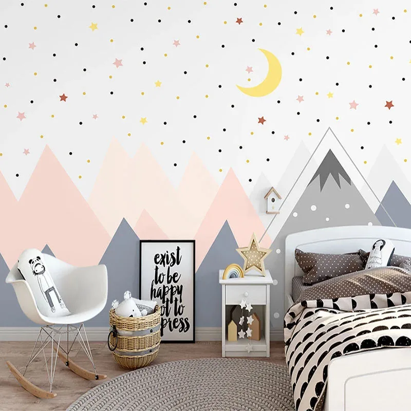 

Custom Any Size Photo Wall Paper 3D Cartoon Stars Moon Mountain Mural Canvas for Children Kids Room Decoration Bedroom Wallpaper