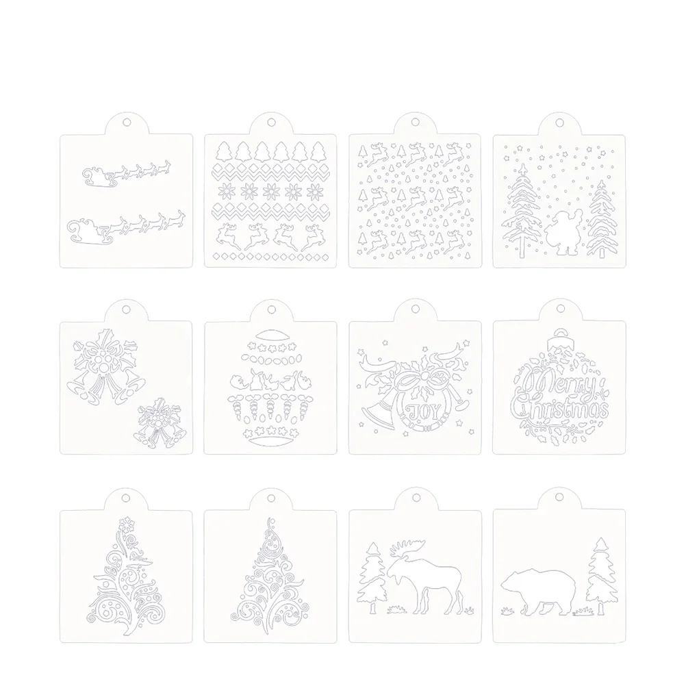 

12 Christmas Cake Elk Printing Santa Claus Cake Template Spray Stencil for Home Store