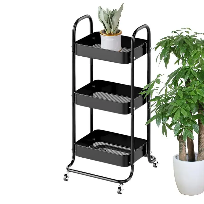 

Rolling Utility Carts With Wheels 3 Tier Metal Rolling Cart Rotating Mobile Storage Rack With 4 Wheels For Bathroom Kitchen