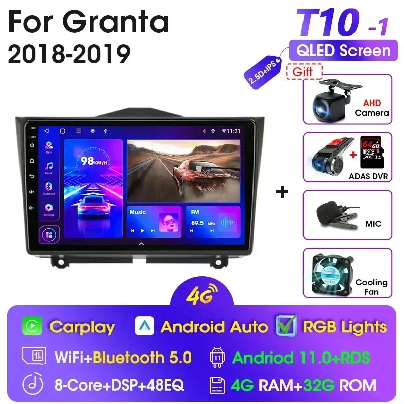 

Автомагнитола JMCQ для LADA Granta Cross 2018-2023, 2 Din, Android 12, 4G