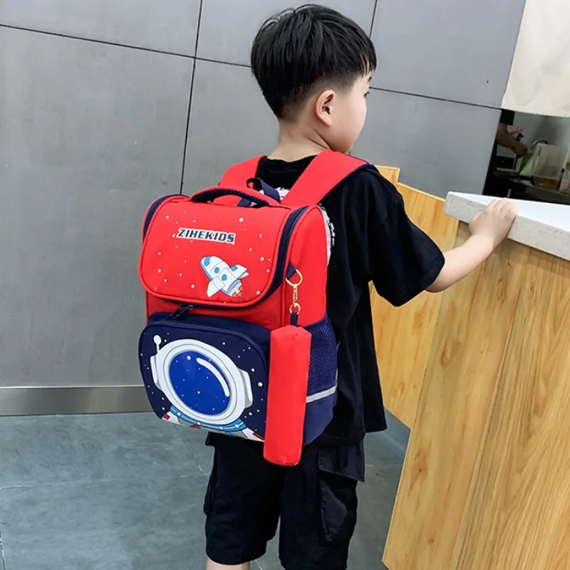 Girl Boy Students Astronaut Cartoon Space Schoolbags New Children Fashion British Style Backpacks with Pen Bag for Grade 1-3 Hot