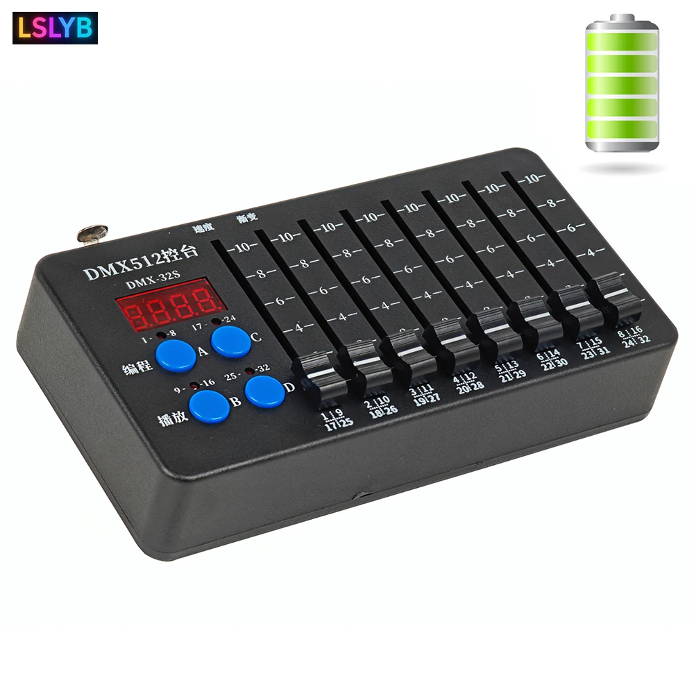 

Перезаряжаемый мини-контроллер DMX512, 32 канала, с беспроводной функцией DMX, контроллер освещения сцены, питание от батареи