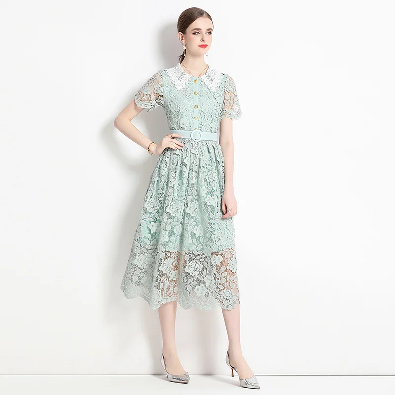 

Женское платье с водорастворимым кружевом, белое вечернее платье с вышивкой и воротником-стойкой, лето 2023