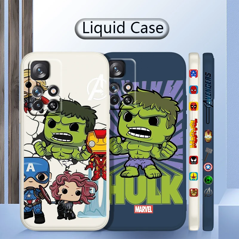 

Marvel Hulk Cute For Redmi K50 K40 K30 K20 10C X 9C AT A 8A 7A Gaming Pro Plus Liquid Left Rope Silicone Phone Case
