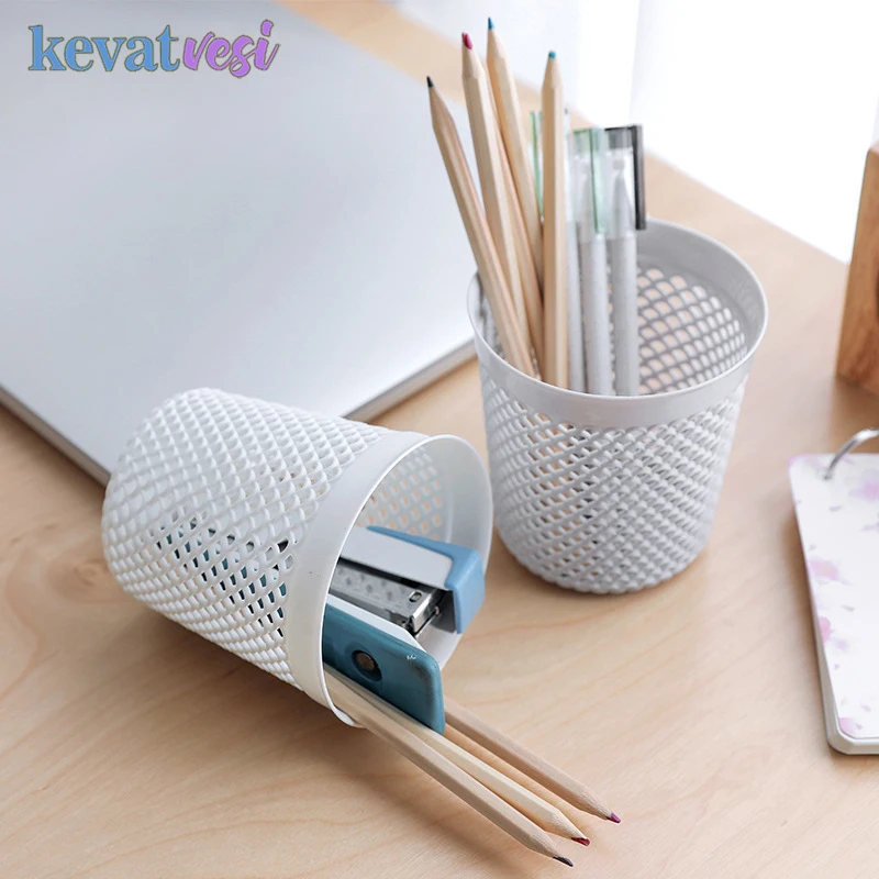 

Desktop Pen Holder School Office Stationery Storage Box Hollow Makeup Brush Storage Container Desk Organizer Pencil Holder