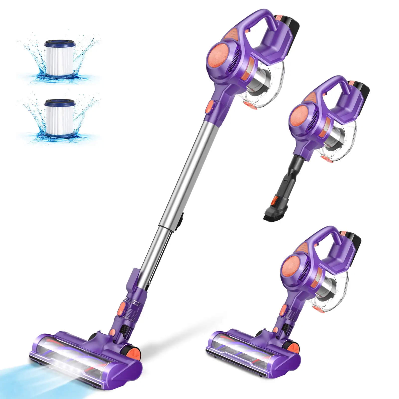 

Cordless Stick Vacuum Cleaner, Turbine Brush Head, 24Kpa Suction, X8, Purple