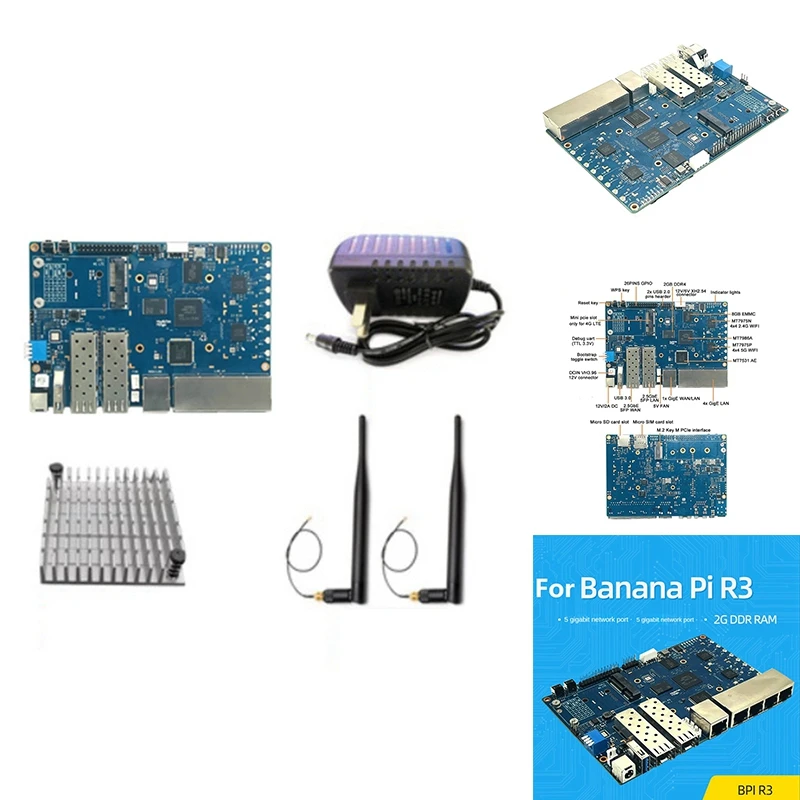 Для Banana PI BPI-R3 MT7986 2G + 8G EMMC 2 SFP 5Gbe плата разработки маршрутизатора радиатор антенны