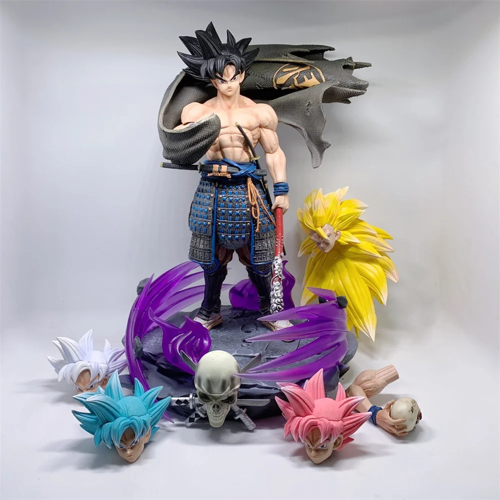 

Anime Dragon Ball Super Saiyan Son Goku Kakarotto GK Warrior Five Head PVC Action Figure Collectible Model Doll Toy 34cm