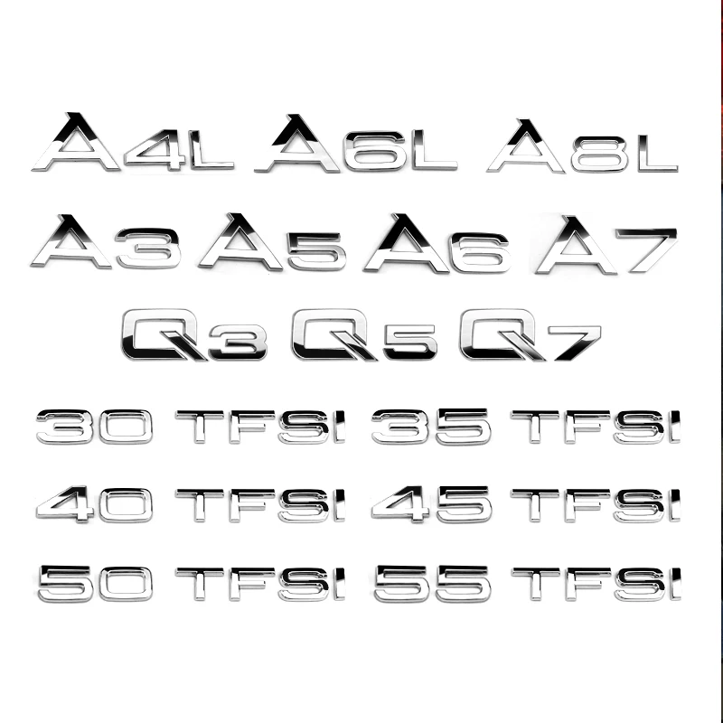 

3D Letters Numbers Emblem for Audi A3 A4 A5 A6 A7 A8 Q2 Q3 Q5 Q7 Car Trunk Lid Nameplate Badge Logo Sticker Chrome Glossy Black