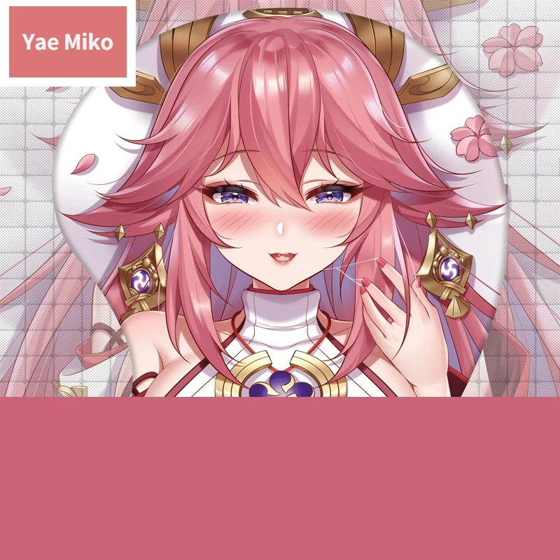 

2022 г., Симпатичный розовый компьютерный 3d коврик для мыши Genshin Impact Yae Miko с рисунком из аниме-игры для офиса, резиновая подкладка в подарок