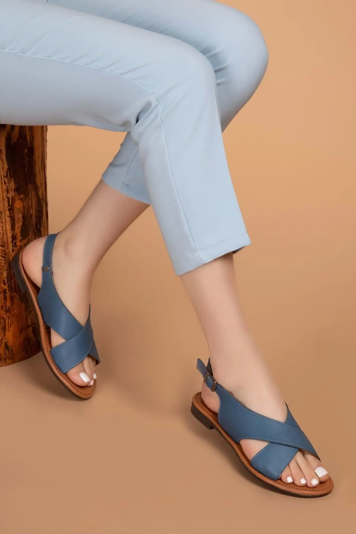 

Women genuine leather case sandals Gndl.340-blue-36