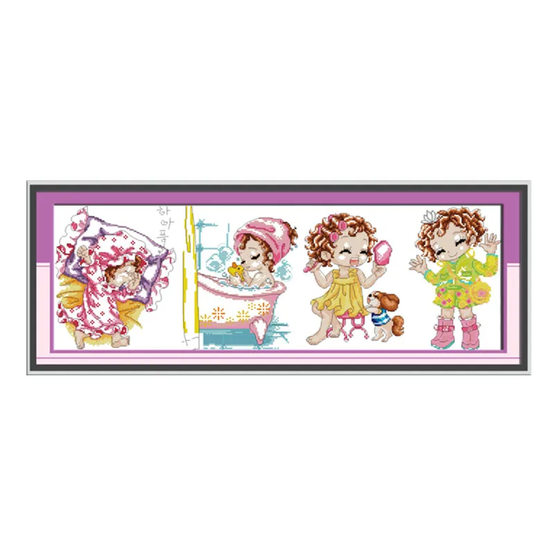 

Beautiful girls cross stitch kit cartoon 14ct 11ct count print canvas stitching embroidery DIY handmade needlework