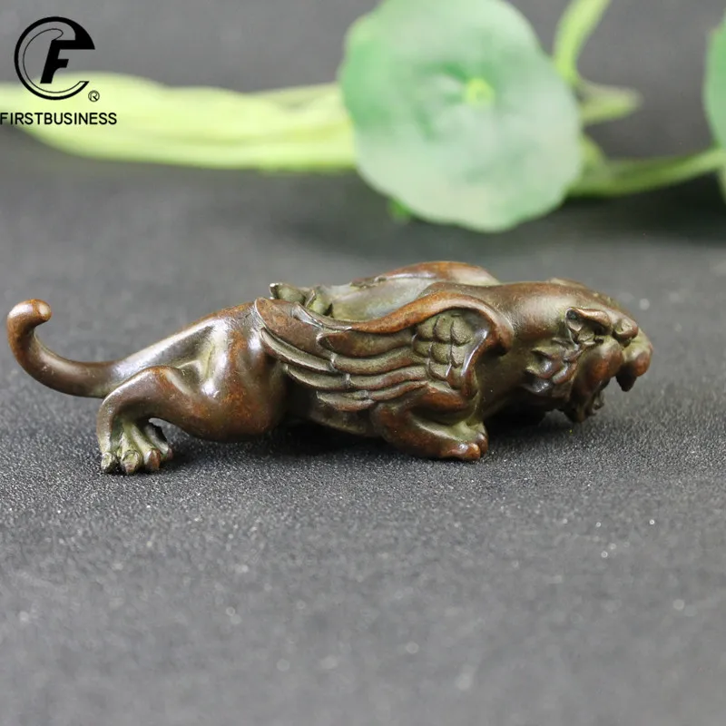 Античный медный Тигр с крыльями маленькая статуя настольное украшение фигурки