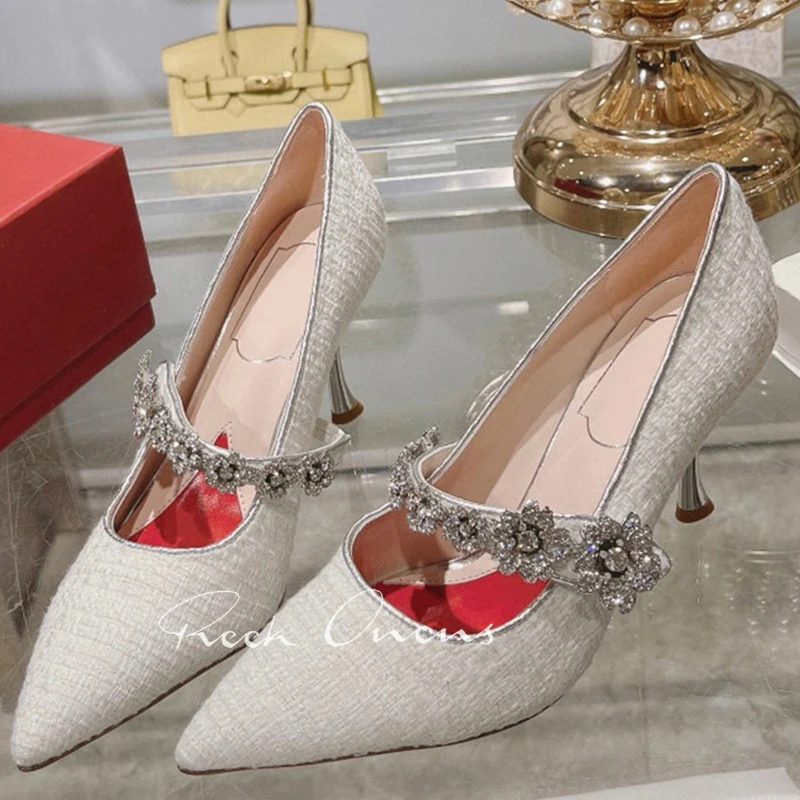 

Женские туфли-лодочки из сатина, шелковистые гладкие, на высоком каблуке, с кристаллами, цветочный дизайн, летняя обувь