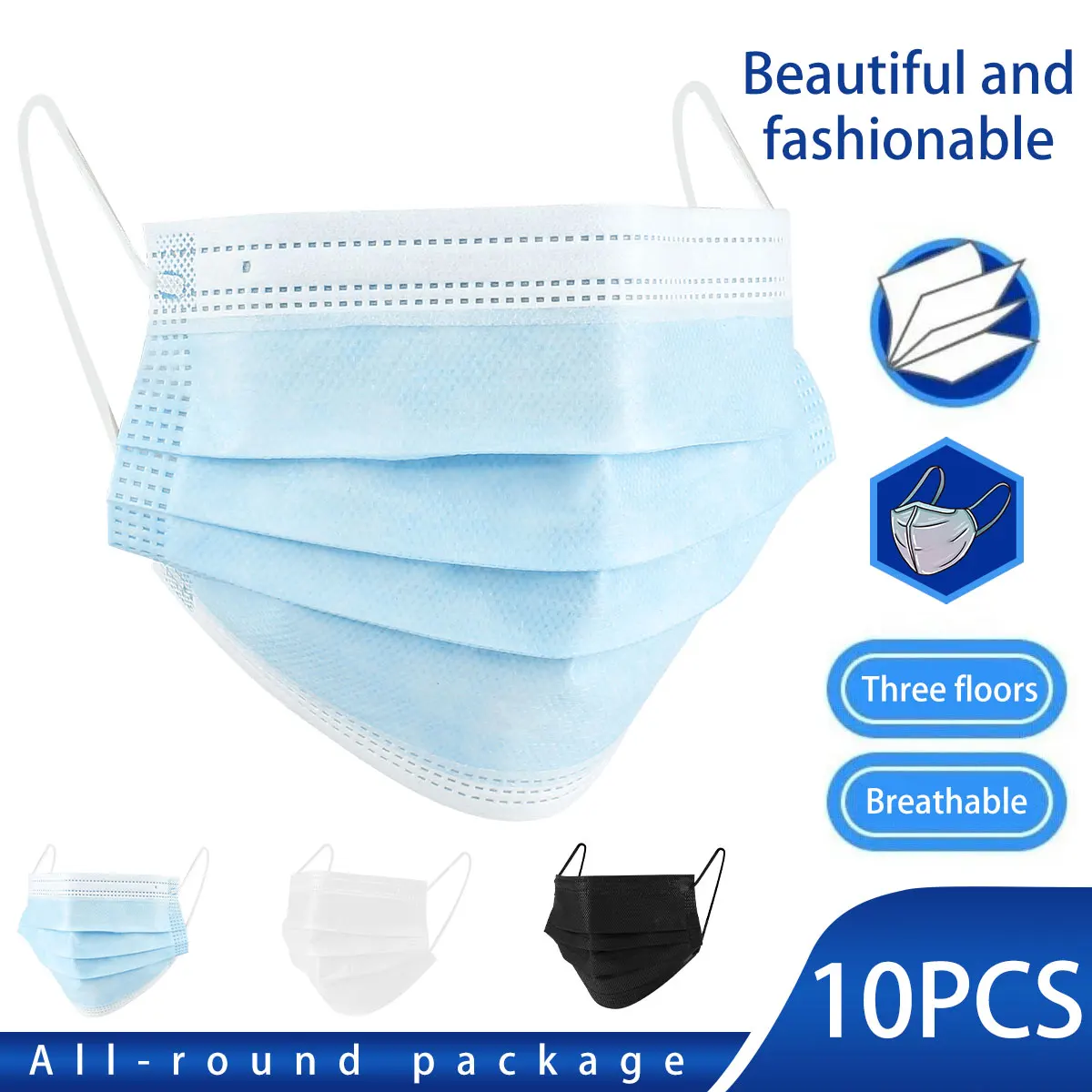 

10Pcs Face Mask 3-Layers Safety Masks with Breathable Face Cover