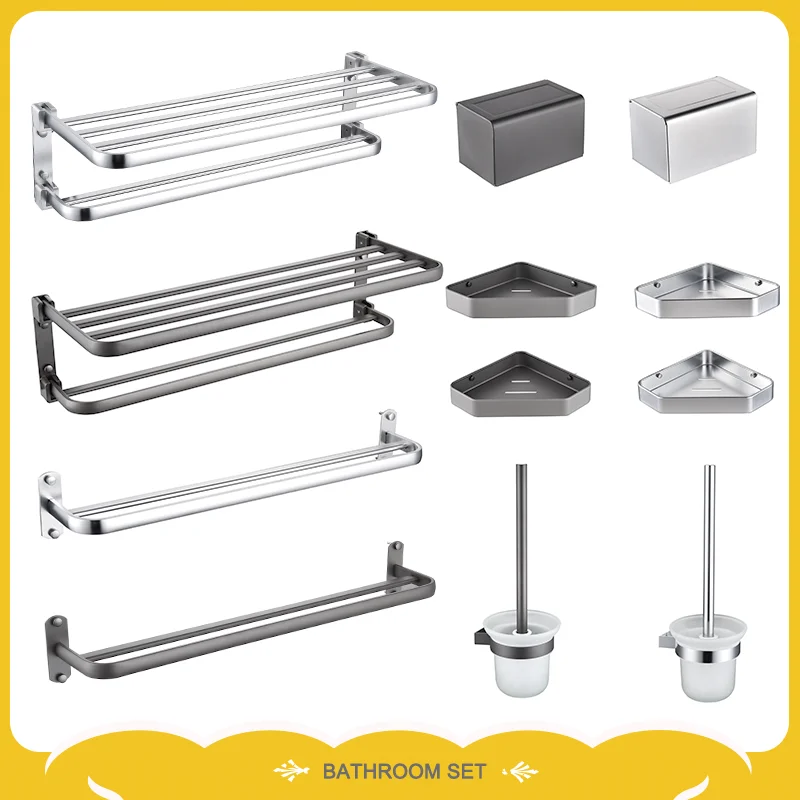 

Wall Mounted Double Lever Towel Rack Towel Bar Toilet Paper Holder Storage Rack Toilet Brush Holder Bathroom Accessories Sets
