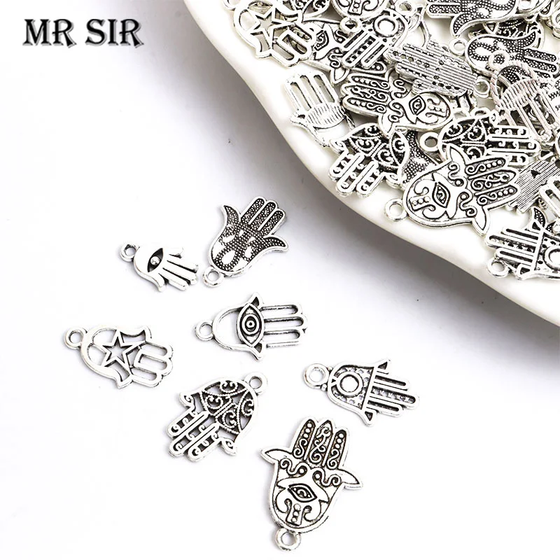 

10pcs Hamsa Hand Charms Turkish Evil Eye Metal Amulet Pendant Accessories Lucky Jewelry Making DIY Necklaces Earrings Bracelets