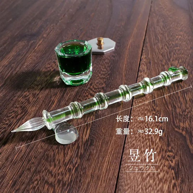 Chinese style culture retro glass dip pen art painting transparent bamboo dip pens gift box to send teacher glass pen images - 6