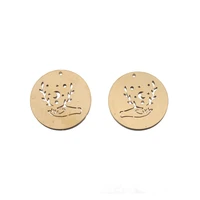 5pcs raw brass round disc charms hollow hand gesture moon pendant connector for diy earrings necklace jewelry making supplies