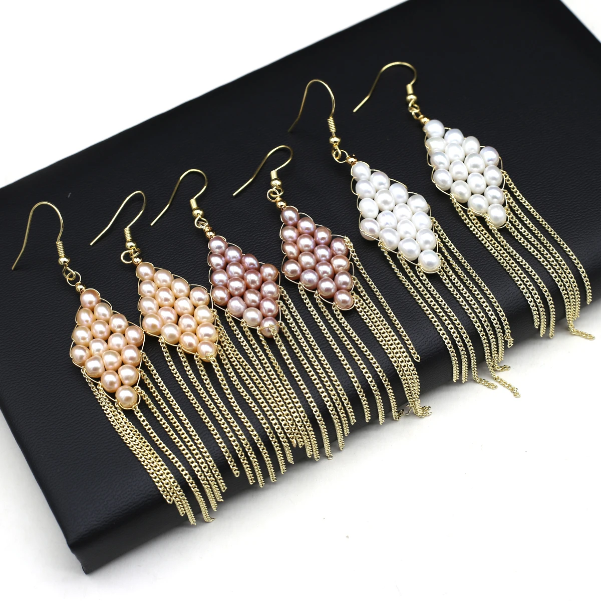 

Natural Freshwater Cultured Pearl Bead Earrings Tassel Shape Wire Hand Knitting Eardrop As Women Party Gift