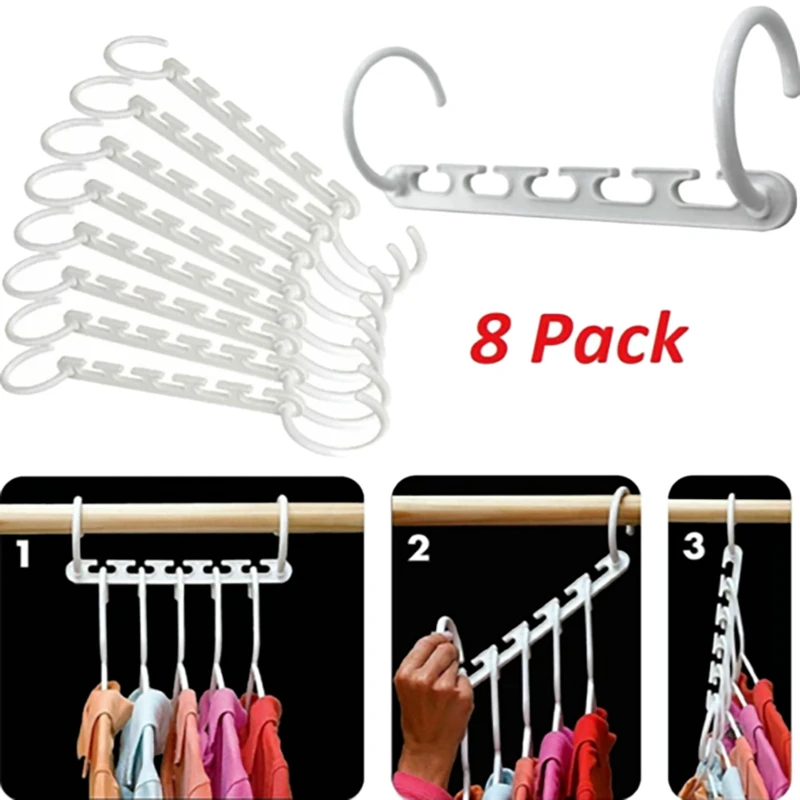 

8PC Foldable Hanger Multi-functional Household Five-hole Plastic Clothes Storage Rack Rotating Suit Clothes Jeans Organizer
