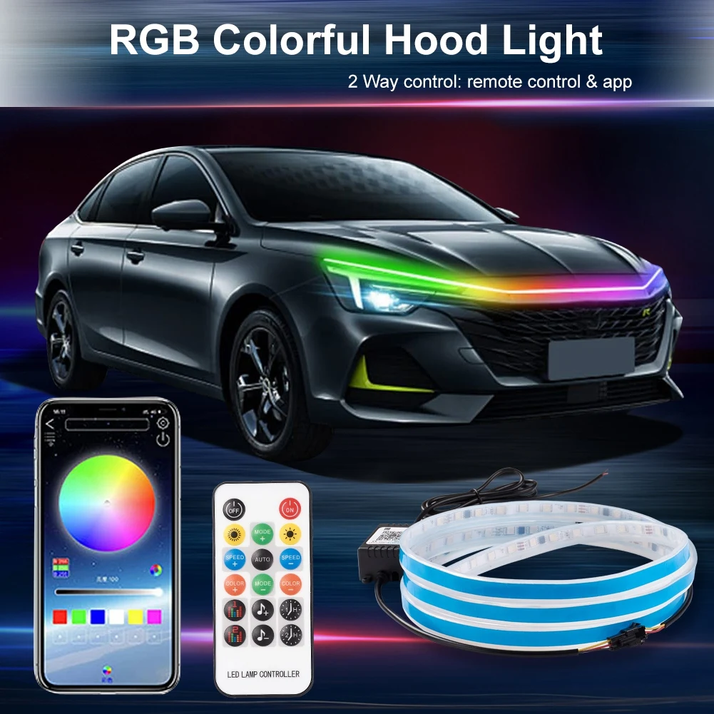 

Multicolor LED Car Hood Light Strip Universal Daytime Running Light for Car Engine Cover Decorative Headlight RGB Color Dimmable