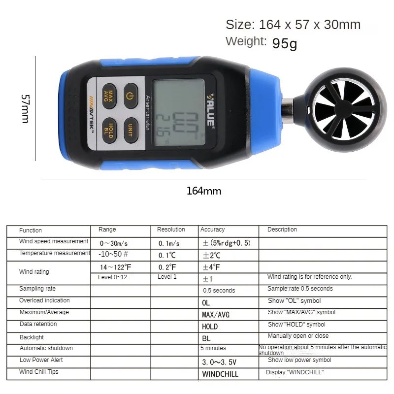 Прецизионный анемометр Flyby VMA-1 Ручной ветромер Диапазон рейтинг ветра: 0–12