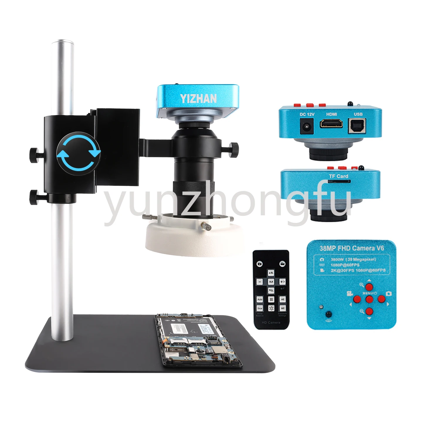 

Video Microscope 38MP USB Industrial Microscope Camera 1080P 60FPS 130X C-mount Lens LED Light for Repair Soldering Chip