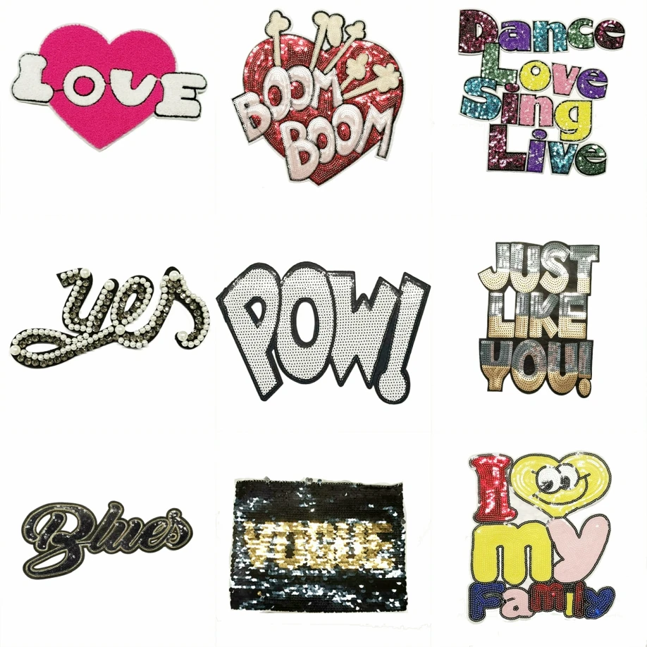 

large embroidery big letter cartoon patches for clothing，alphabets badges,appliques sequined EQ-45