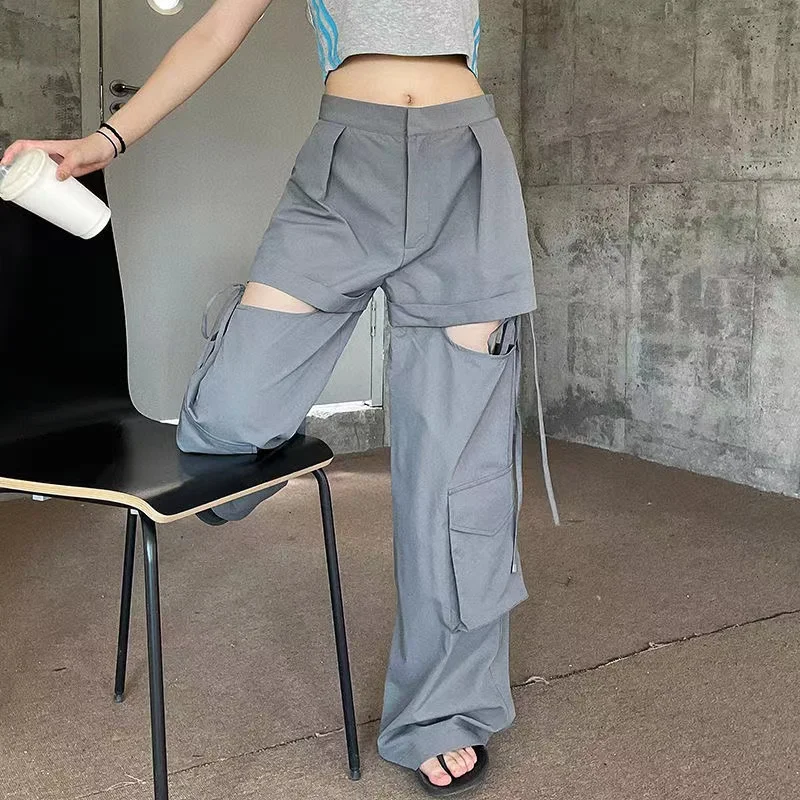 

Women Pants Jogges High Waist Korean Female Loose Casual Detachable Straight Leg Streetwear Baggy Cargo Pants Trousers Woman
