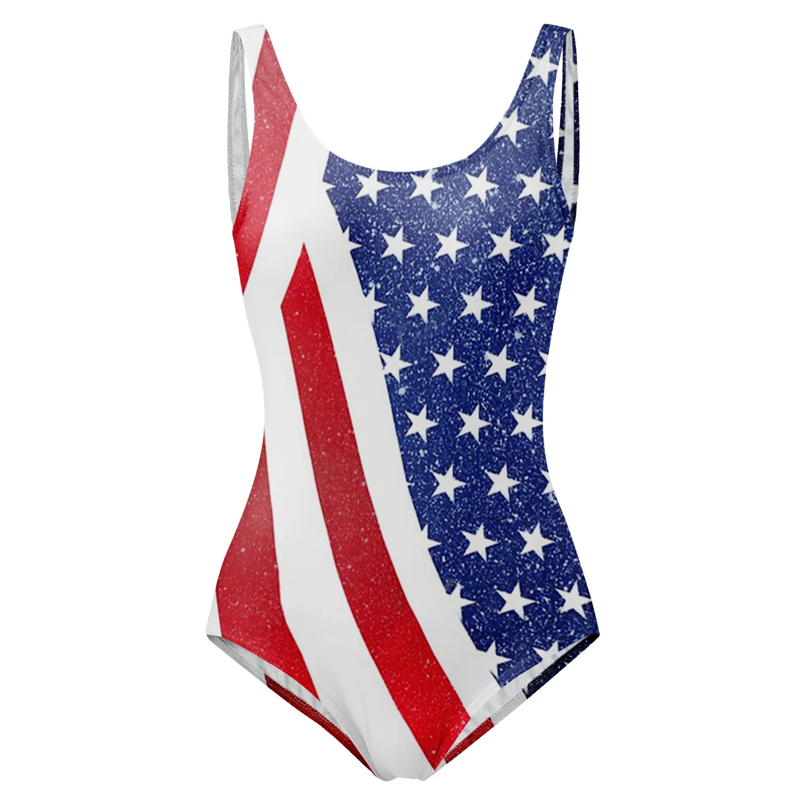 Женский слитный купальник с открытыми плечами принтом флага