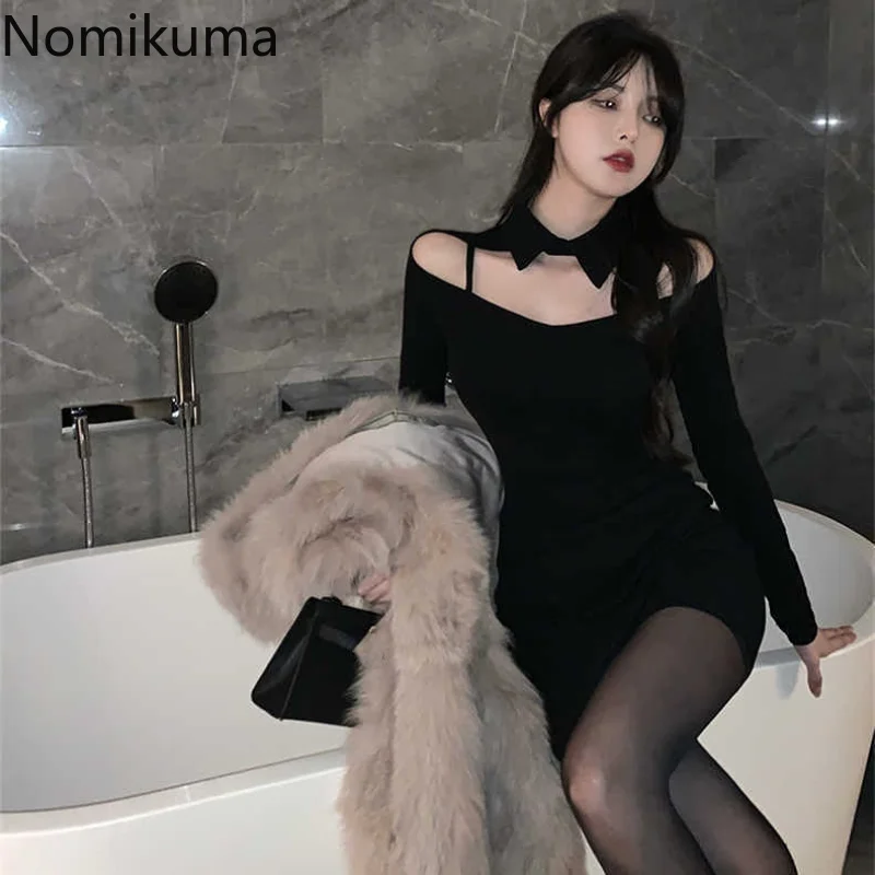 

Vestidos весна-осень, ажурные тонкие однотонные платья Nomikuma Y2k для женщин 2023, винтажные элегантные модные сексуальные женские платья