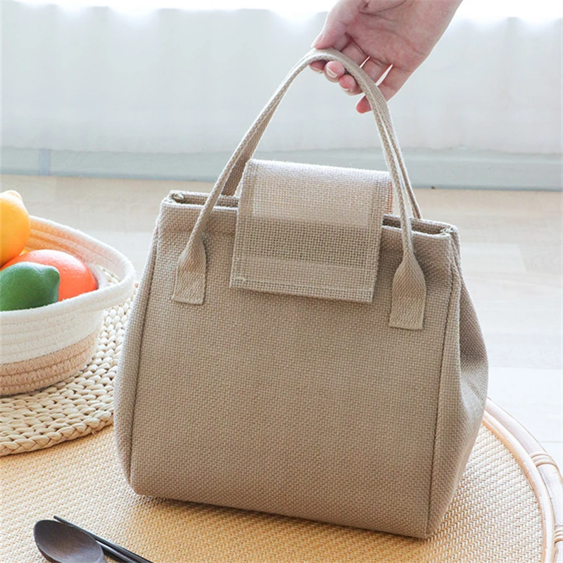 

Large Capacity Jute Lunch Bags Insulated Women Kids Thermal Bento Box Tote Portable Food Bag Dinner Container for School Picnic