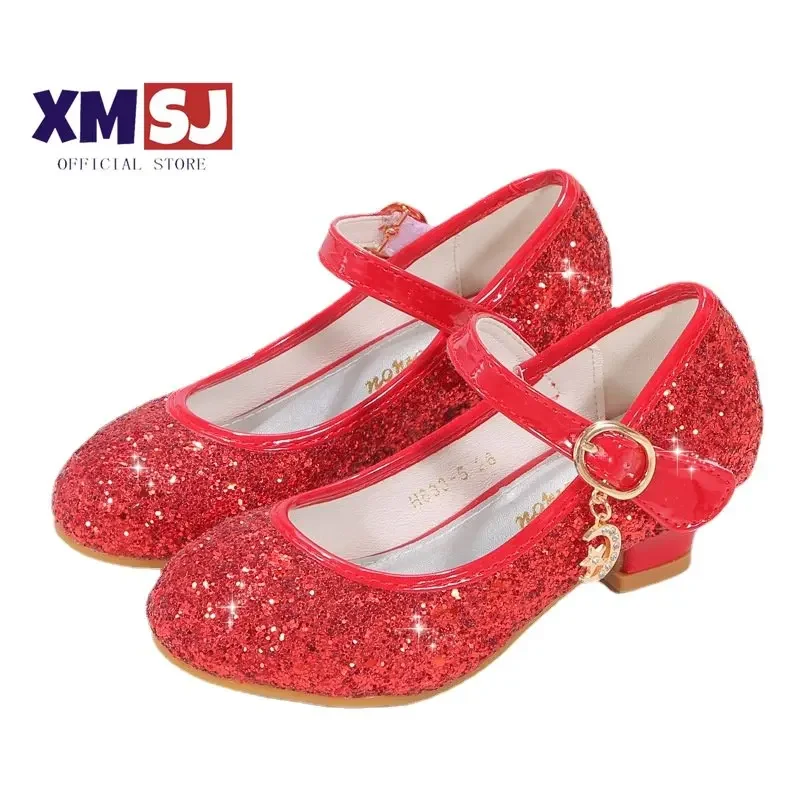 

2023 Children's High Heels Girls Sequined Princess Student Performance Shoes for Party Sweet Fashion Hot In Kids Chic Wedding