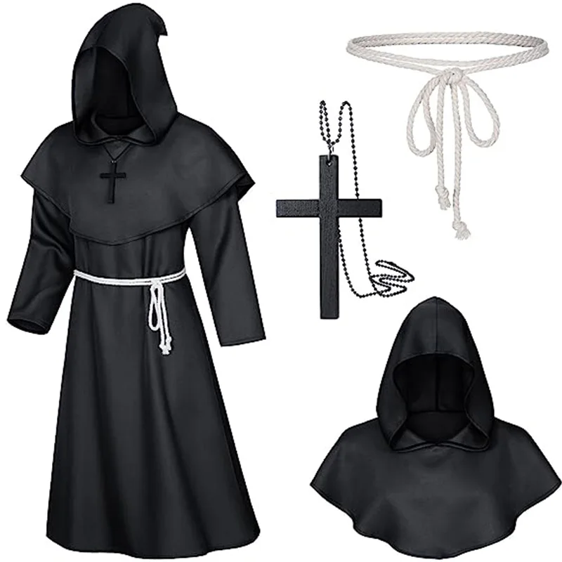 

Halloween Wizard Costume Cosplay Medieval Hooded Robe Costume Monk Friar Robes Priest Costume Ancient Clothing Christian Suit