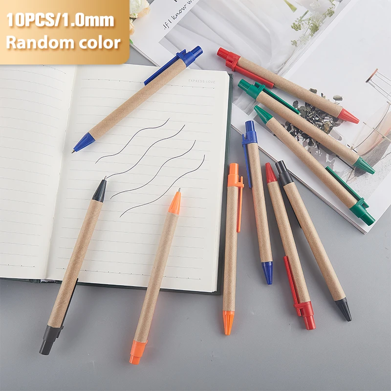

10pcs/lot Kraft Paper Tube Environmental Protection Ballpoint Pen Regeneration Paper Simple Business Paper Pen
