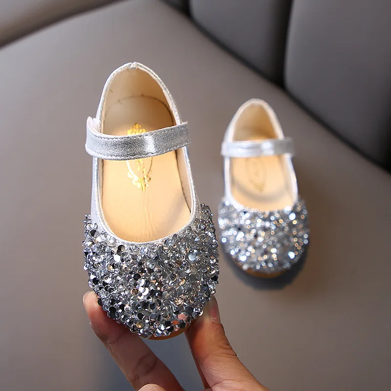 

bling Baby Girls Shoes Kids Princess For Cocktail Party Little Wedding Dress Gold Pink Silver 1-7years