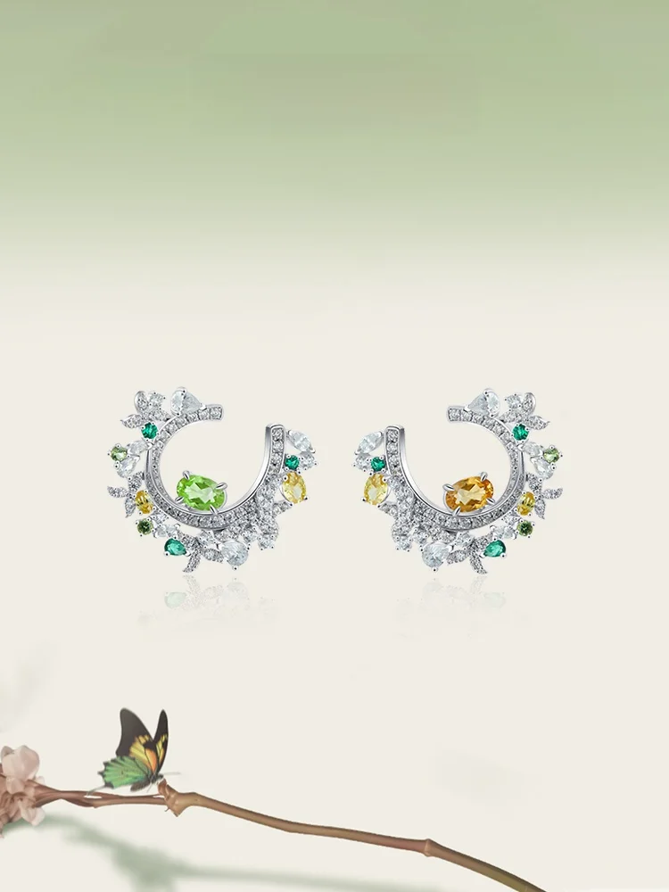 Серьги-гвоздики Cigalong CIGALONG с перидотом и цитрином четыре сезона цветочная корзина