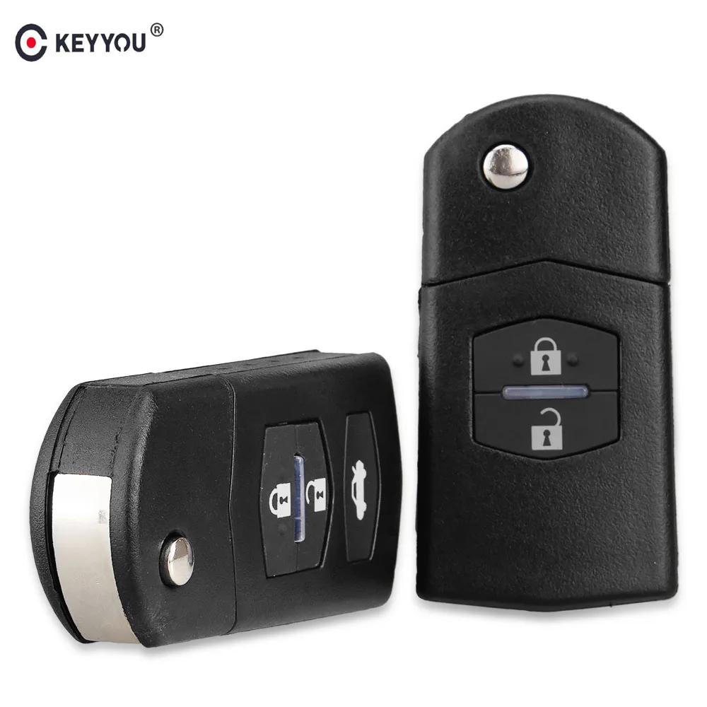 KEYYOU 2 Button Remote Key Fob Shell Case Folding Flip With Uncut Blade For Mazda 3 5 6 Free Shippping