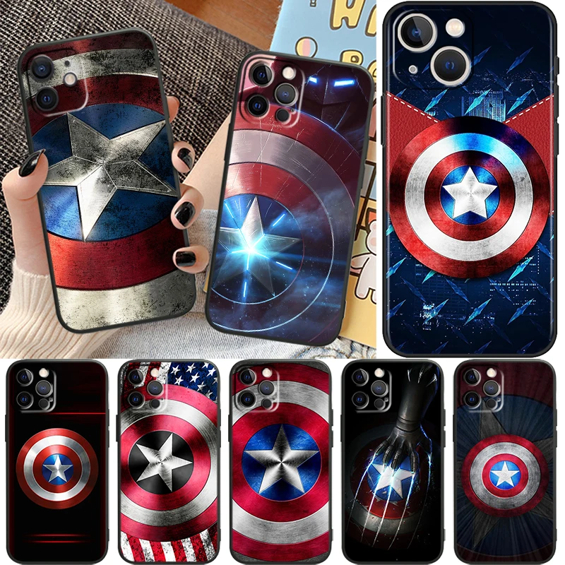 

Shield captain america marvel Phone Case For Apple iPhone 14 13 12 11 Pro Max Mini XS Max X XR 7 8 Plus 6 Soft TPU Black Cover