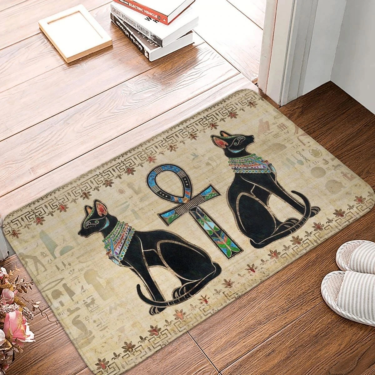 

Ancient Egypt Egyptian Anti-Slip Entrance Doormat Home Decoration Cats and Ankh Cross Hallway Long Rugs Kitchen Floor Mat