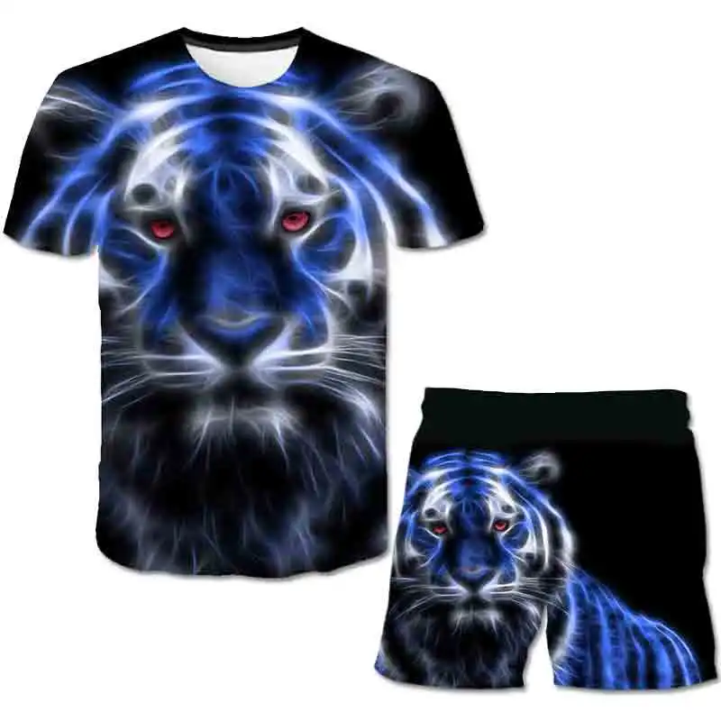

2 Pieces Men Clothing Animal tiger Summer casual T-Shirt+Pants 3D Printed Men's Sets t-shirts Suit jogging Shorts Oversize tops