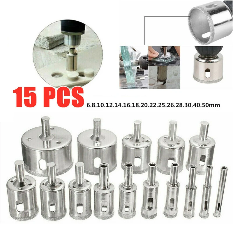 10/15pcs 3-50mm Diamond Coated Hss Drill Bit Set Accessories Tile Marble Glass Ceramic Hole Saw Drilling Bits For Power Tools