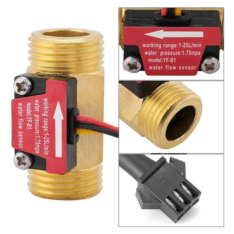 

2 Piece Of Yf-B1 Turbine Water Flow Sensor G1 / 2 Inch Electromagnetic Brass In-Line Hall Switch Male Thread 1-25 L/Min
