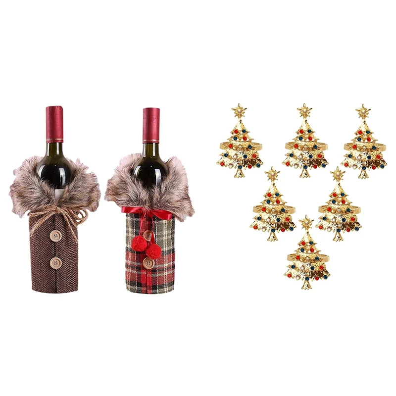 

2 шт. Рождественский чехол на свитер, винную бутылку и 6 шт. кольцо для салфеток на Рождество