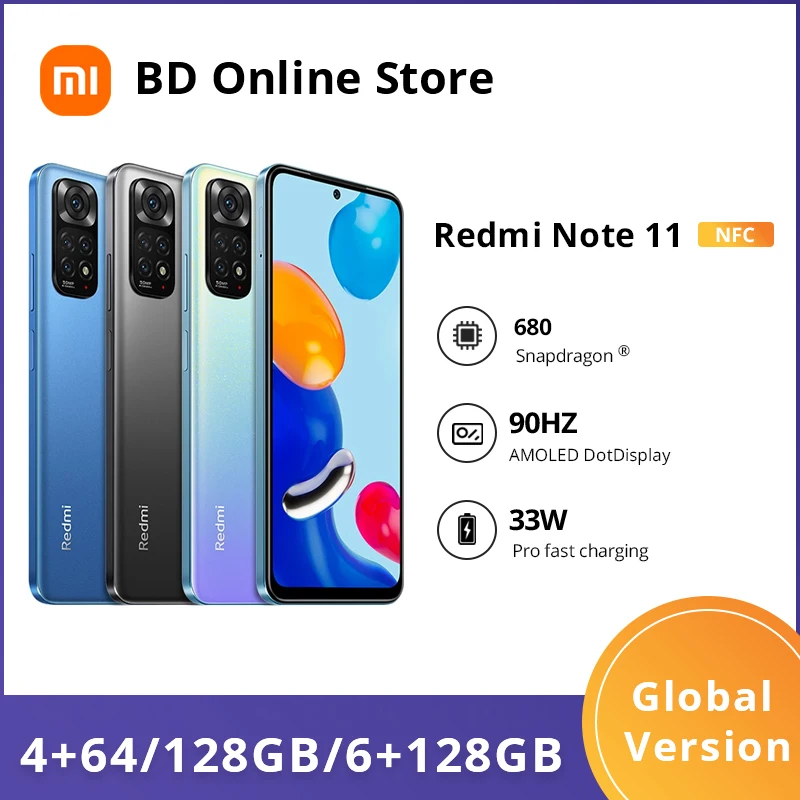 Global Version Xiaomi Redmi Note 11 64GB/128GB Smartphone NFC Snapdragon 680 Octa Core 50MP Quad Camera 33W Pro Fast Charging